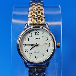 Vintage‎ 2007 Timex Indiglo 25mm Women's Two Tone Quartz Watch Stretch Bracelet